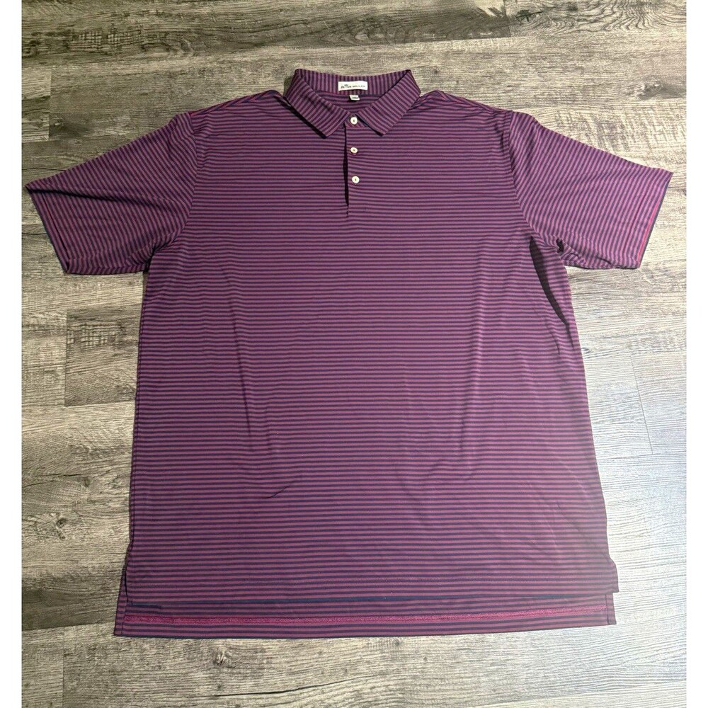 Peter Millar Polo Shirt Mens XXL Burgundy Navy Striped Performance Golf Stretch